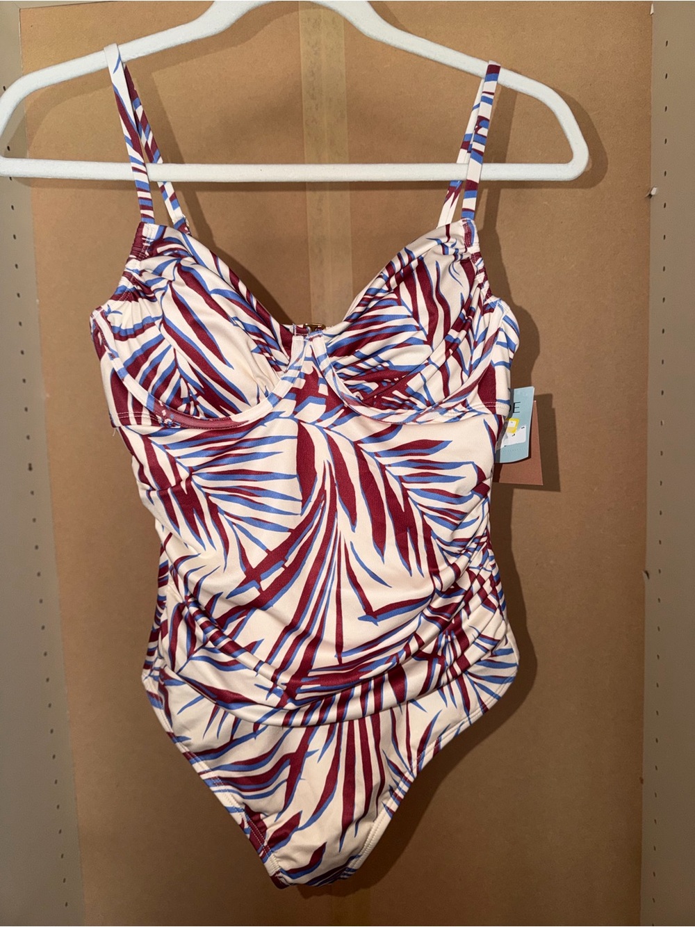 Shade & Shore One-Piece Swimsuit in Red, White and Blue Leaf Print